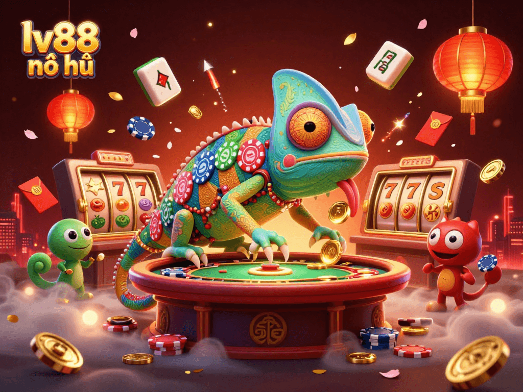 Win big with lv88 nổ hũ in this vibrant casino scene showcasing exciting slot elements.