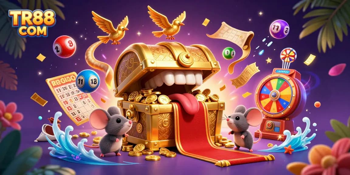 Engage with thrilling gaming at TR88 COM, where excitement meets gambling strategy in vibrant 3D illustration.
