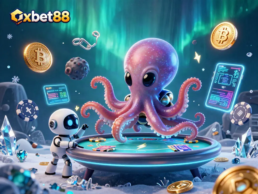 Engage in thrilling gameplay at oxbet88 with vibrant poker cosmic elements, set in an alien casino environment.