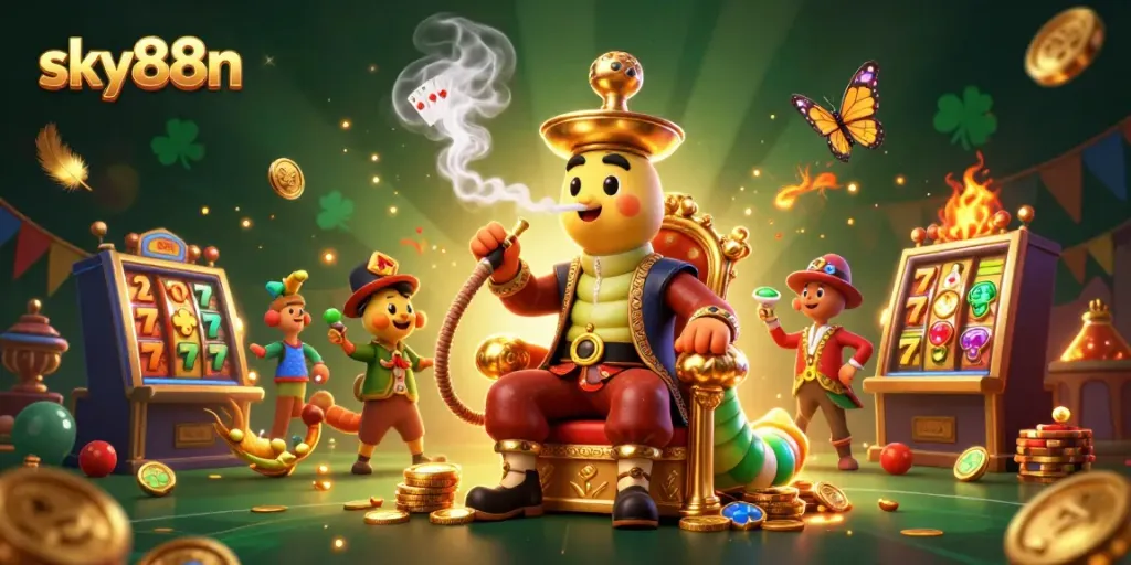 Experience thrilling wins at sky88n with immersive 3D casino-themed illustration.