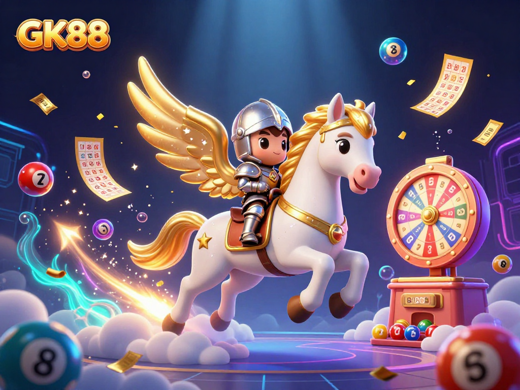 Experience exciting gameplay at GK88 with a vibrant 3D scene featuring dynamic casino elements.