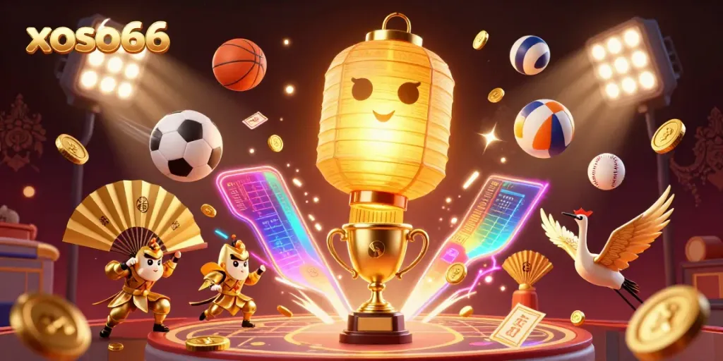 Bets with xoso66 amidst a vibrant casino scene featuring a glowing lantern spirit and engaging game elements.