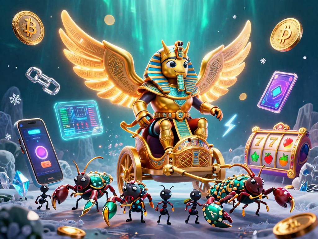 WISH4D showcases a vibrant 3D casino scene featuring a colossal golden scarab and slot reels.