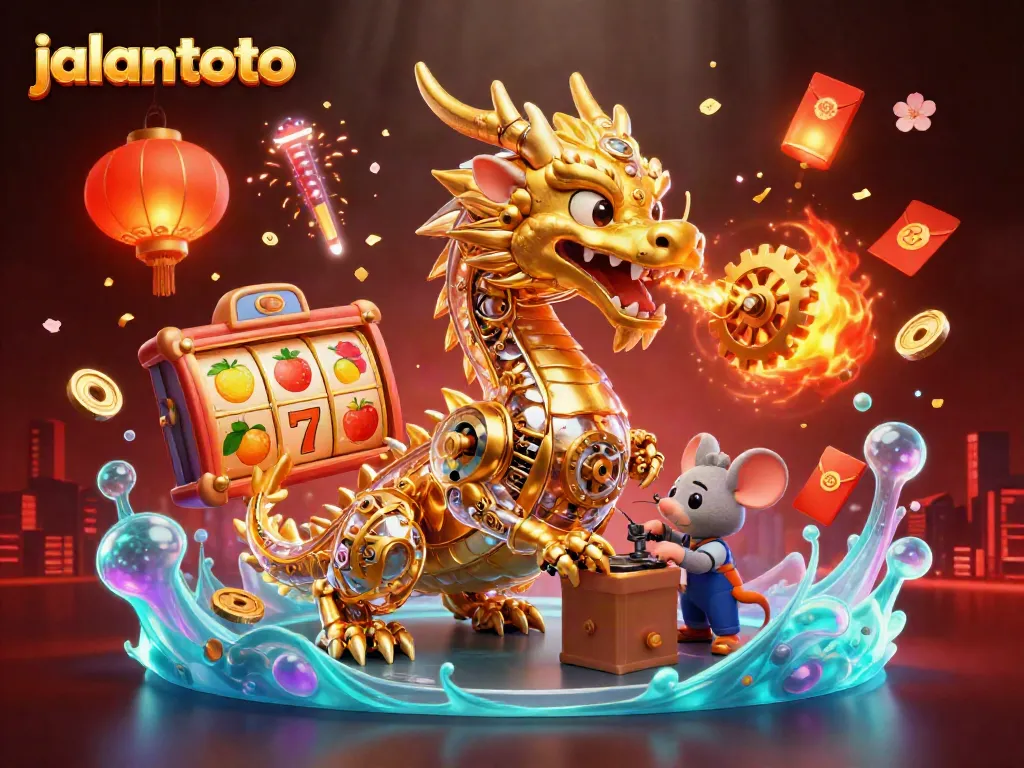 Experience exhilarating wins with jalantoto in this vibrant 3D casino illustration.