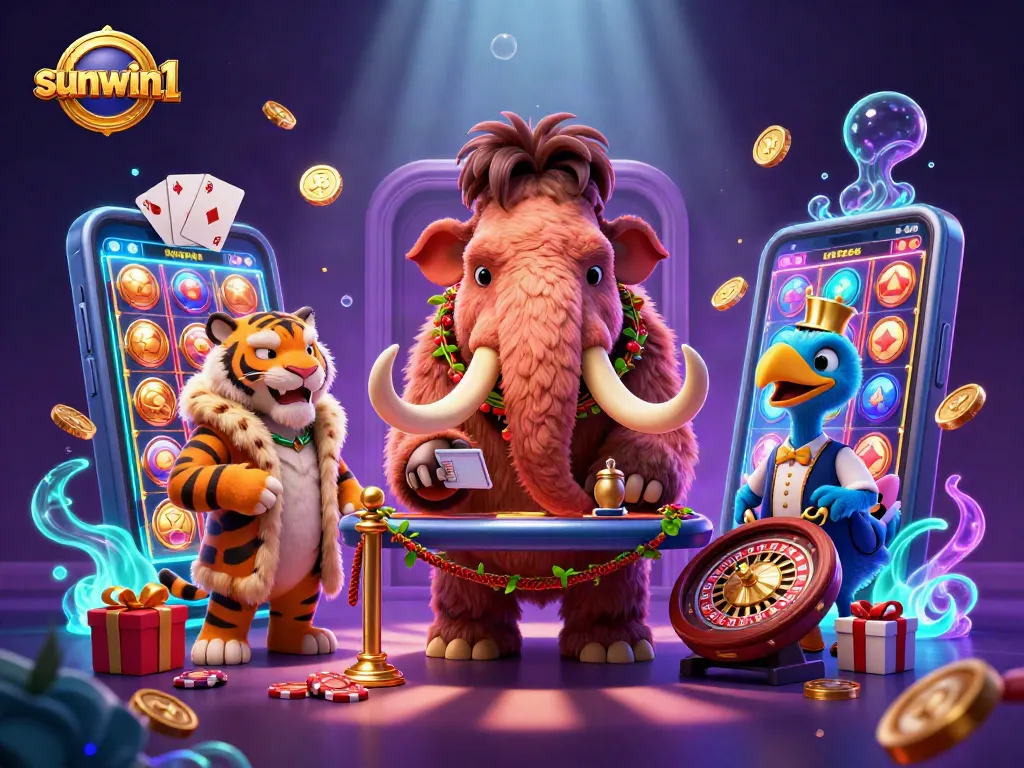 Experience excitement with sunwin1’s 3D casino scene, featuring vibrant slots and interactive gaming elements.