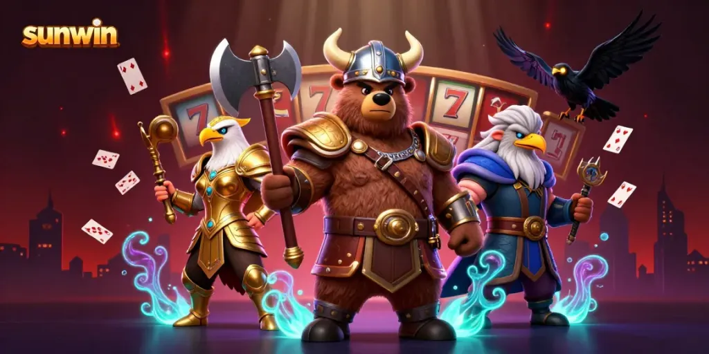 Experience the thrill of sunwin as a Viking berserker bear battles for jackpots amidst dynamic slot elements.