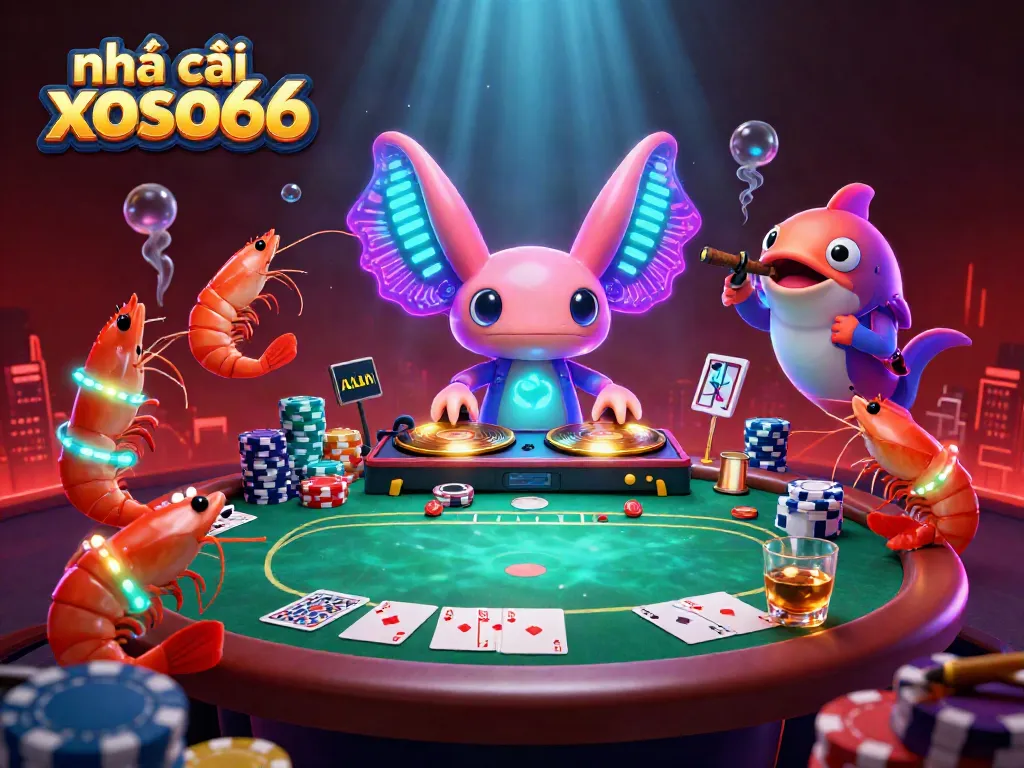 Experience the excitement at nhà cái xoso66 with a vibrant underwater casino scene featuring colorful characters and dynamic game elements.