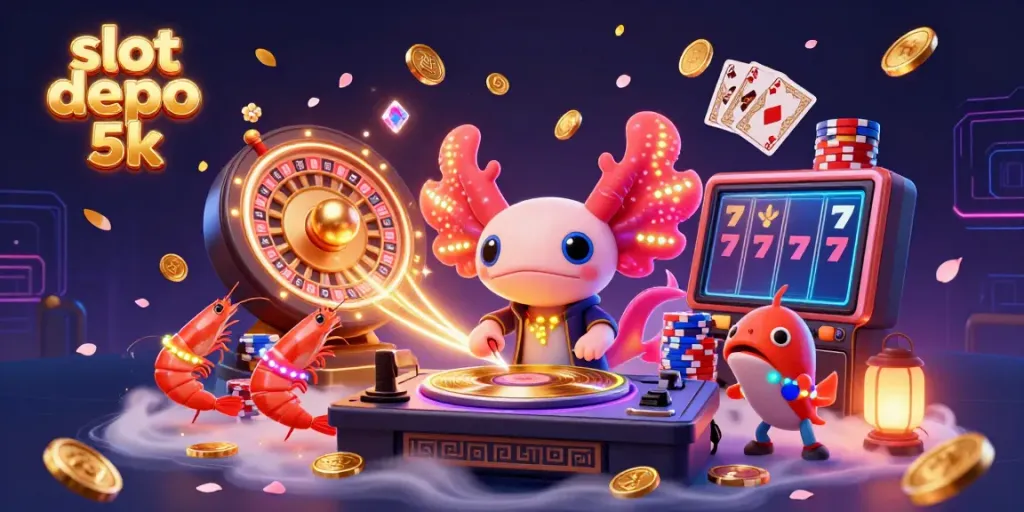 Experience the excitement of slot depo 5k with vibrant characters and dynamic casino elements in a dazzling scene.