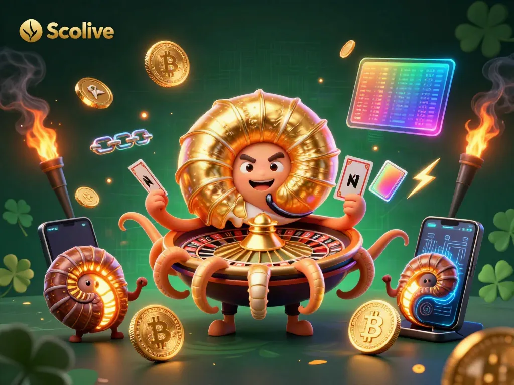Socolive brings action-packed gambling to life with a vibrant casino scene featuring a 3D cartoon ancient giant nautilus and glowing cryptocurrency coins.