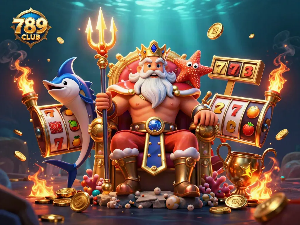Engage in exciting spins at 789CLUB with Neptune the king and vibrant slot game elements.