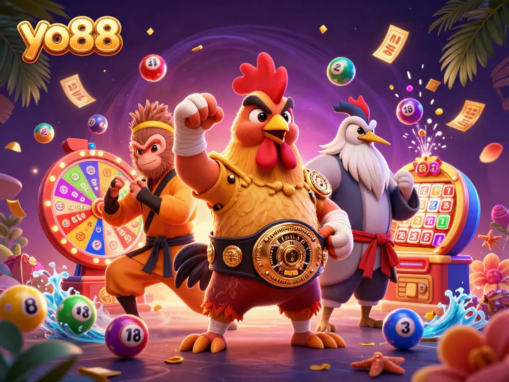 Experience excitement with yo88, featuring vibrant characters and dynamic lottery elements in an engaging casino scene.