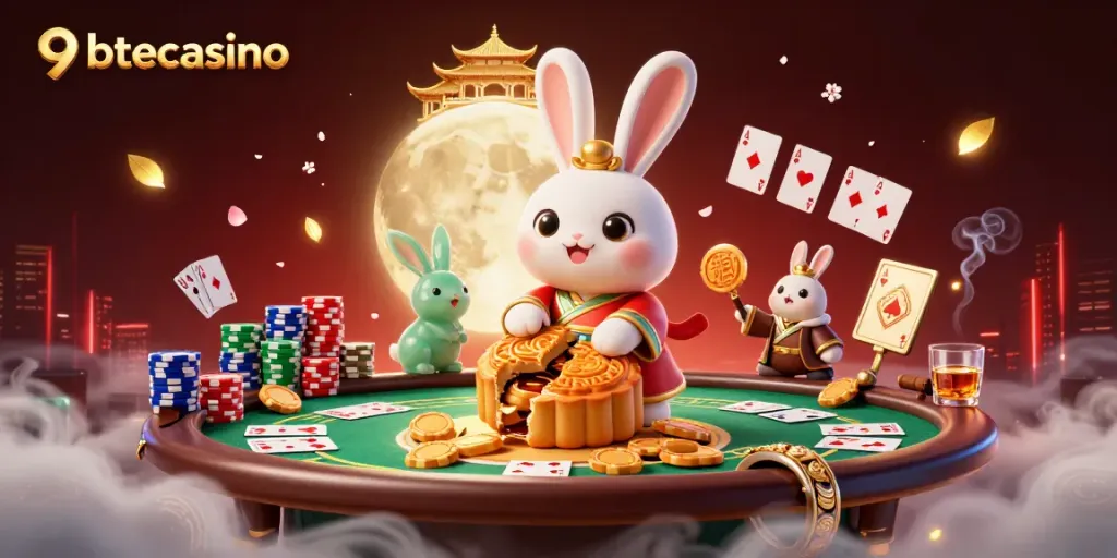 Experience the excitement of 9betcasino with a captivating moonlit poker scene.