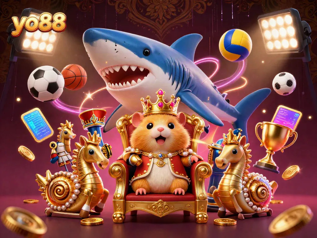Experience the vibrant and dynamic gameplay at yo88 with exciting sports betting visuals and a royal hamster theme.