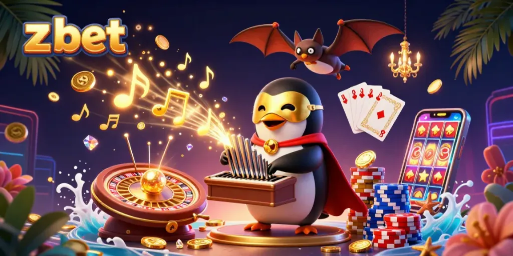 Experience z bet with a lively 3D scene featuring a phantom penguin orchestrating a casino adventure.