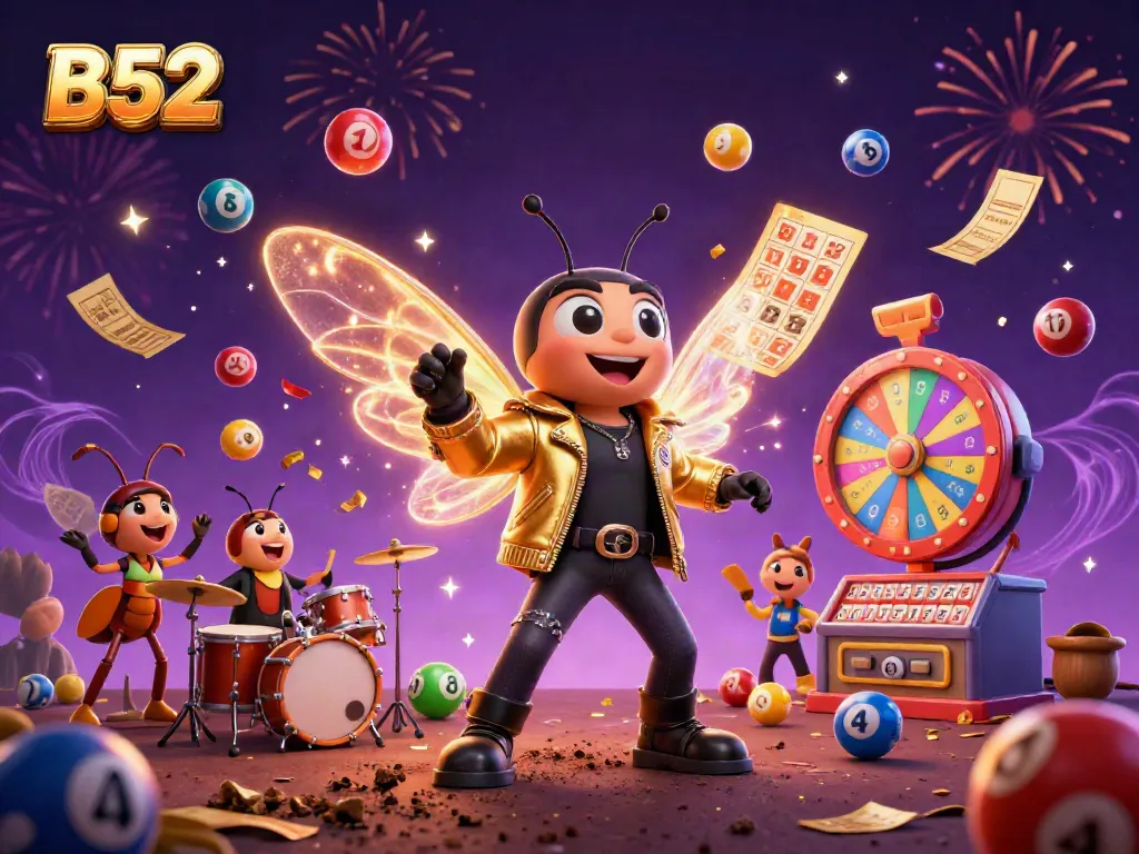 B52 thrilling gaming experience with vibrant 3D characters and energetic casino action.