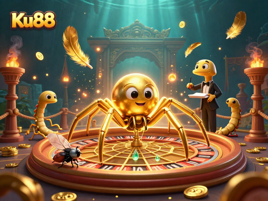 Engage with Ku88's thrilling roulette experience as the golden spider spins its web, bringing excitement and bets.