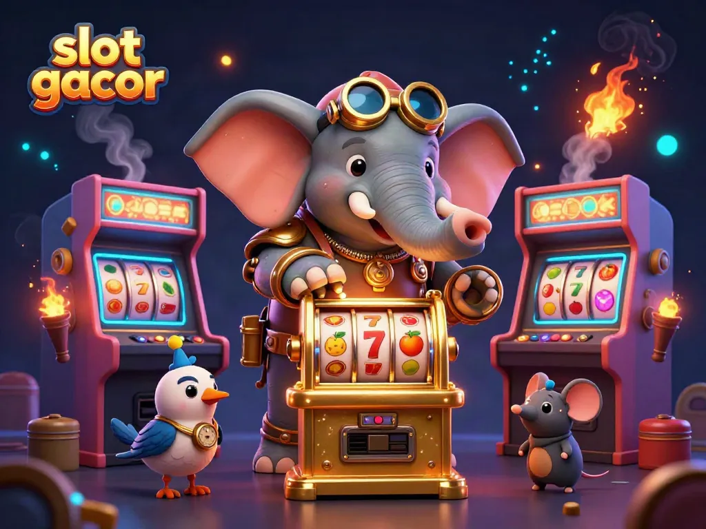 Engage with the thrilling slot gacor experience featuring a steampunk elephant engineer and dynamic game elements.