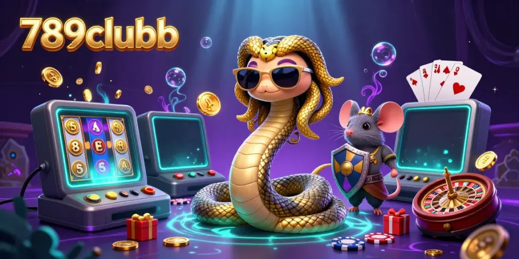 Experience dynamic gaming with the friendly Medusa and a warrior mouse in the vibrant 789clubb casino scene.