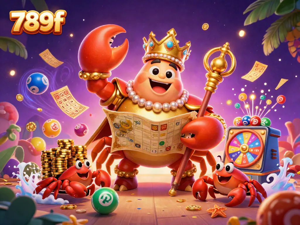 Experience the excitement of 789f with a golden crab emperor surrounded by dynamic lottery elements.