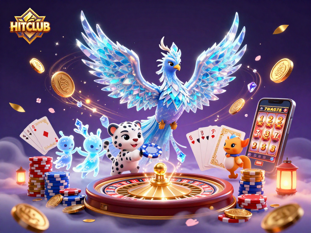 Experience exciting gameplay at HITCLUB with vibrant characters and casino elements in an enchanting scene.