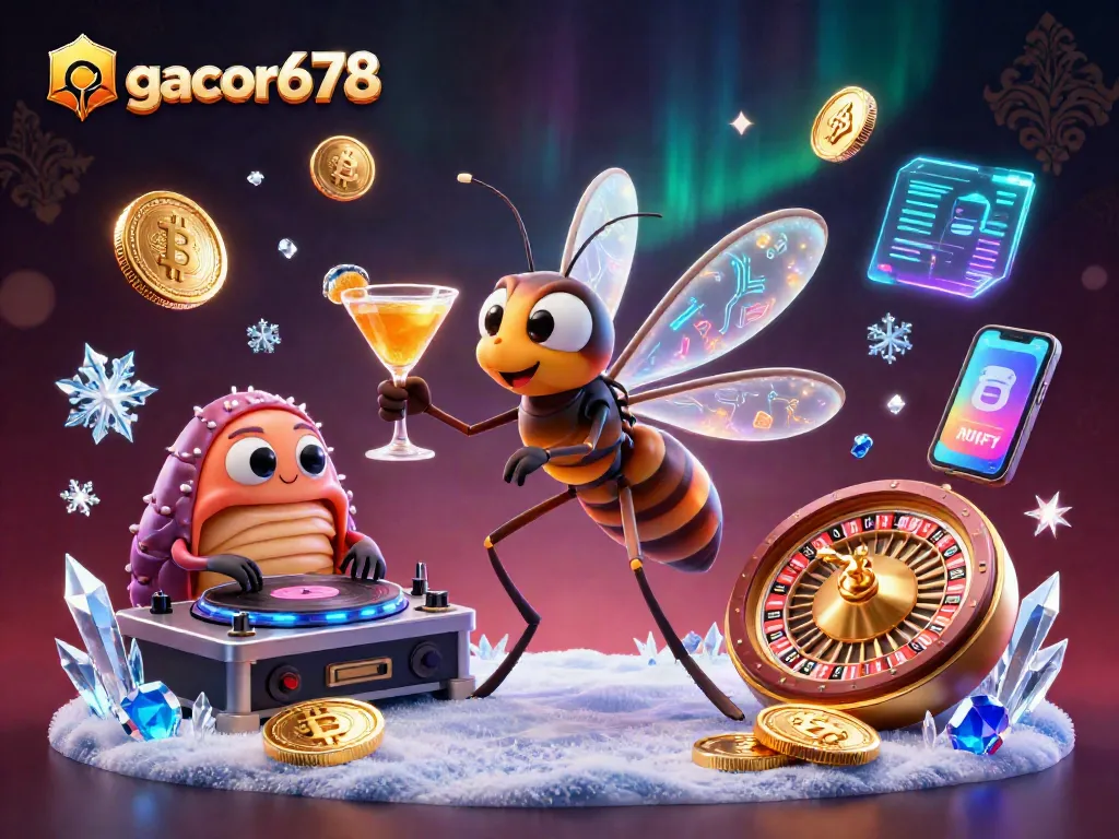 Experience gacor678 at a lively casino with unique characters like a frozen mosquito mascot and trilobite DJ.