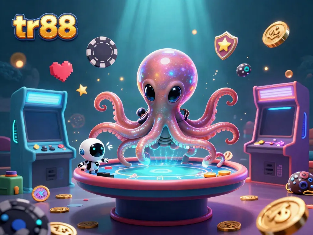 Experience the excitement of tr88 at a cosmic poker table with colorful gaming elements.