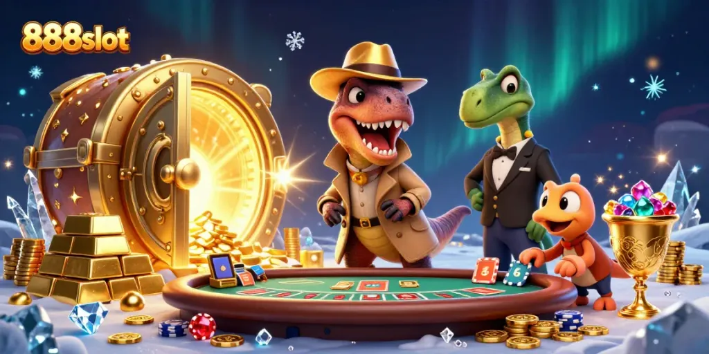 Experience excitement at 888slot with thrilling blackjack action featuring colorful characters and gold!