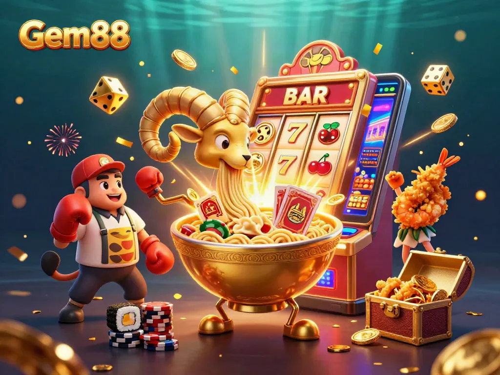 Engage in thrilling gameplay with Gem88's dynamic casino features, showcasing vibrant characters and exciting game elements.