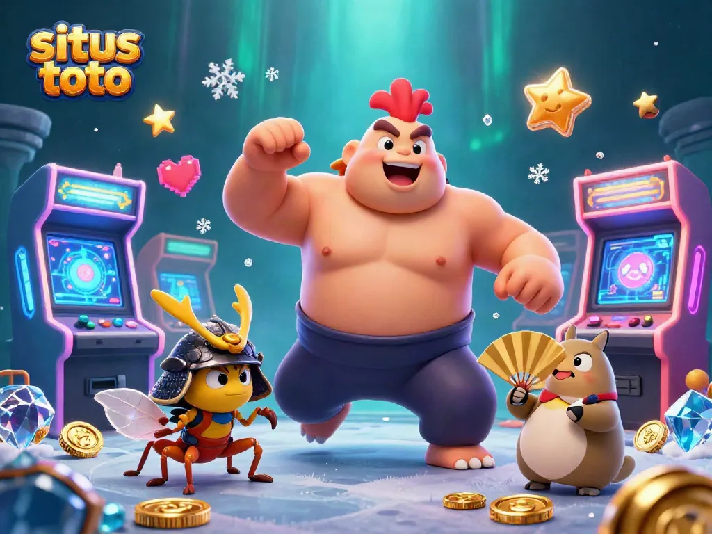 Menggoda keberuntungan di situs toto dengan ilustrasi kasino yang penuh warna dan karakter ceria.