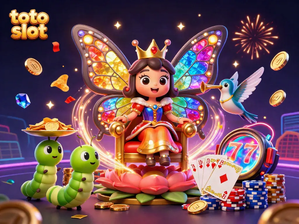 Spin to win with this dazzling toto slot illustration featuring colorful characters and casino elements.