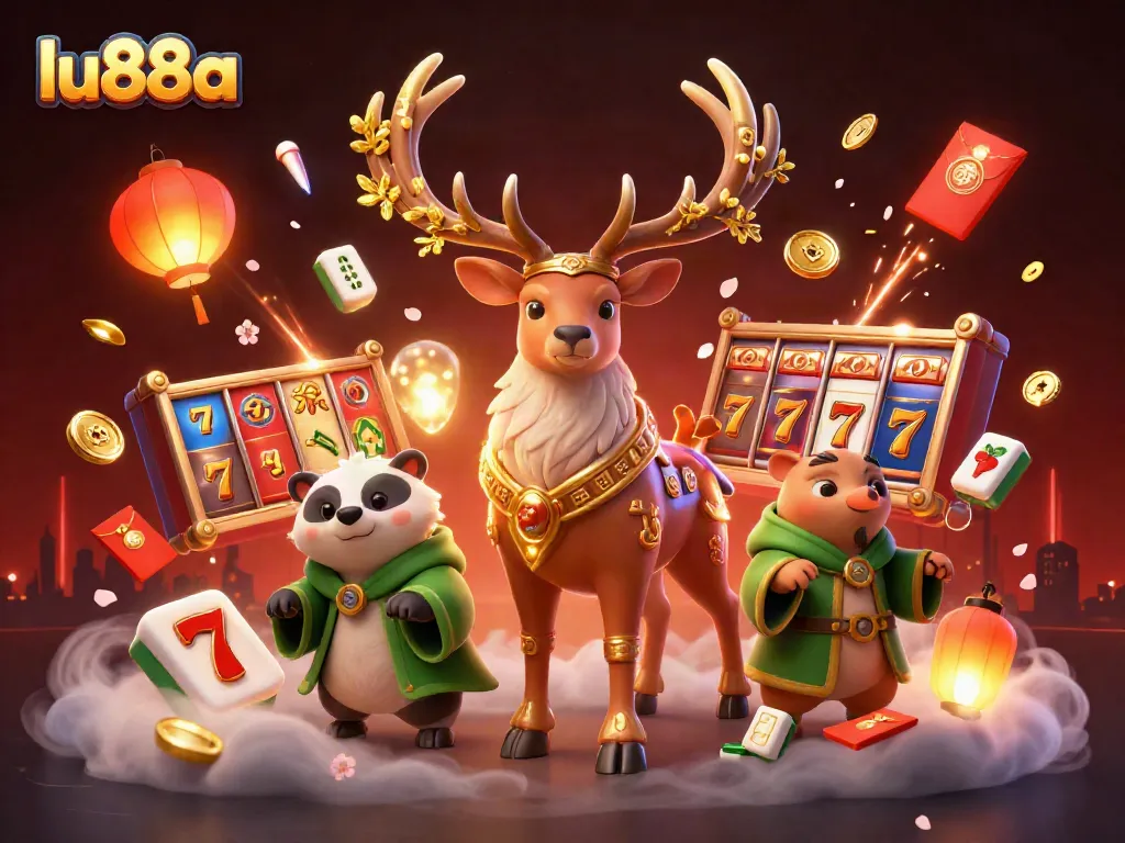 Join the fun with lu88a as the Celtic stag and wise badger enjoy vibrant online slots.