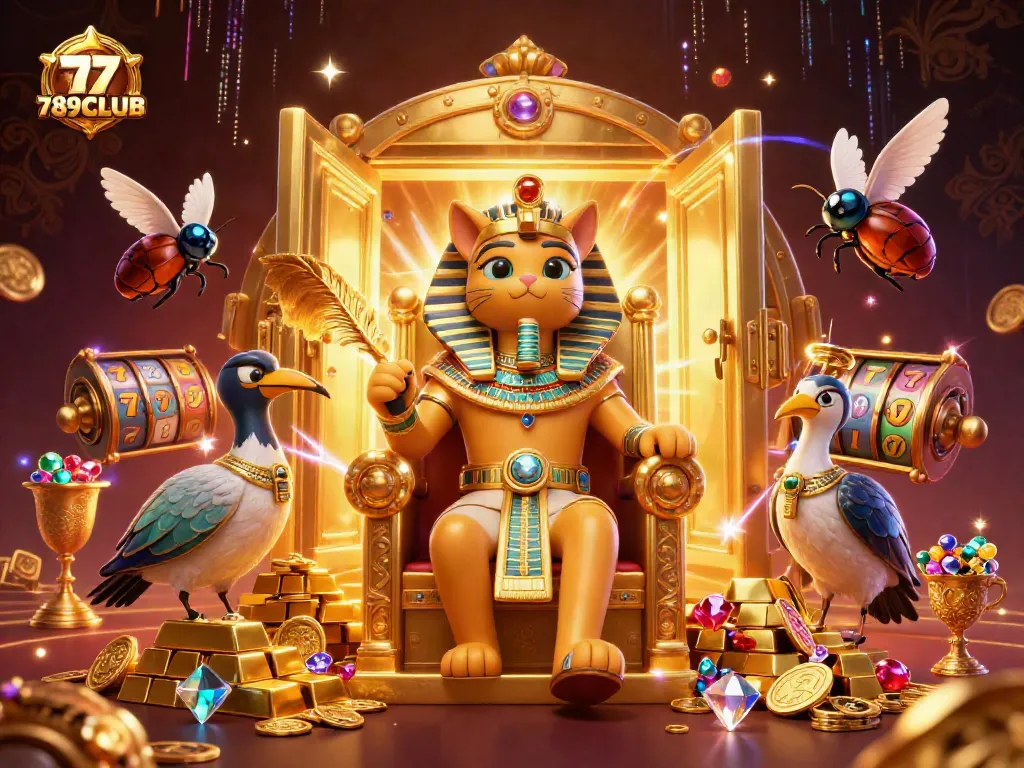 Play exciting games at 789CLUB with pharaoh and treasure-themed casino illustration