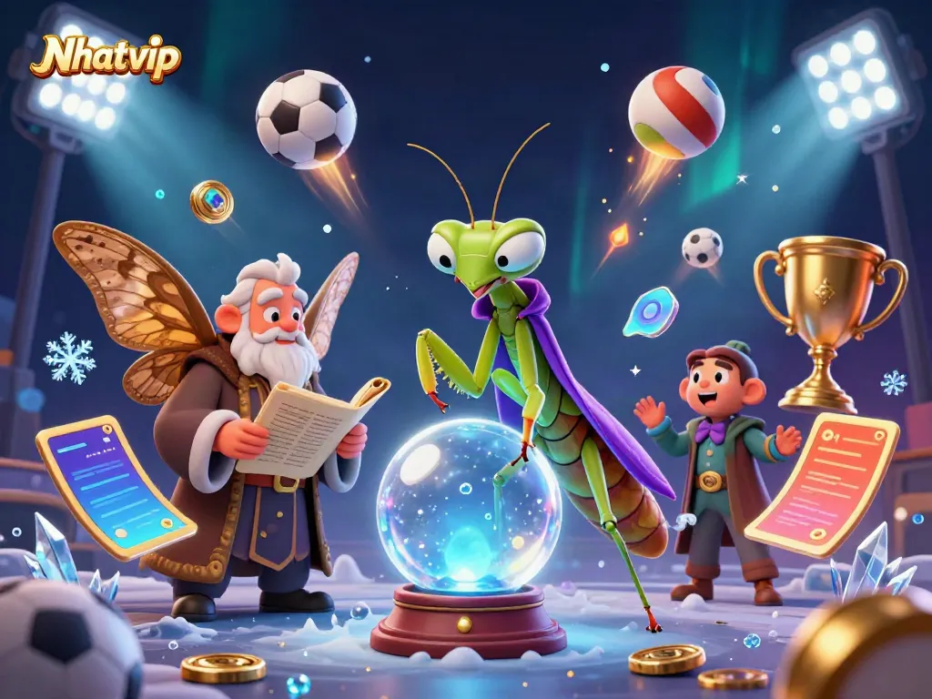 Nhatvip engages players with dynamic sports elements and mystical fortune tellers in an energetic online casino scene.