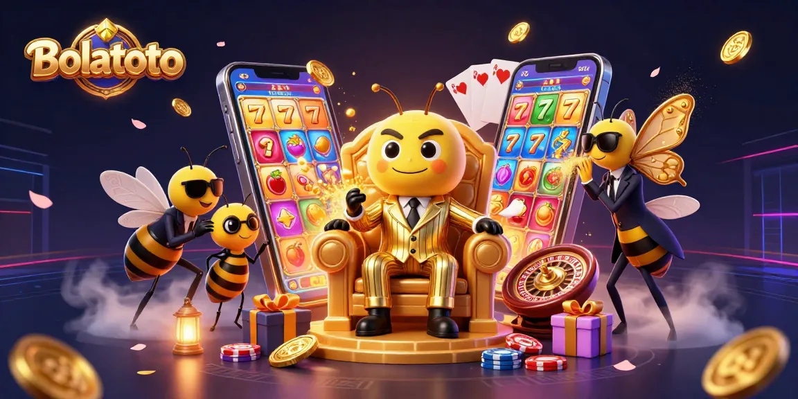 Experience thrilling luck with Bolatoto as a mob boss and bodyguards in a vibrant casino scene.