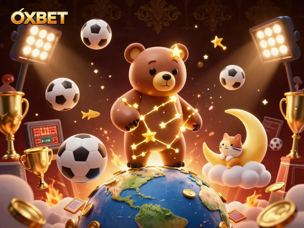 Experience OXBET's thrilling gaming universe with our constellation bear and sports elements.