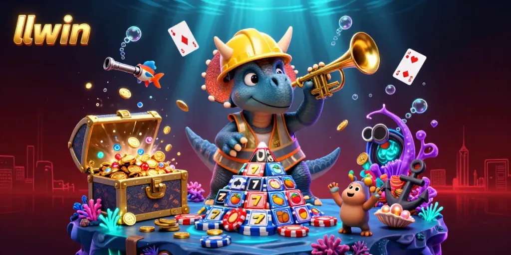 Experience the vibrant energy of llwin with a scene filled with cheerful characters and exciting gambling elements.