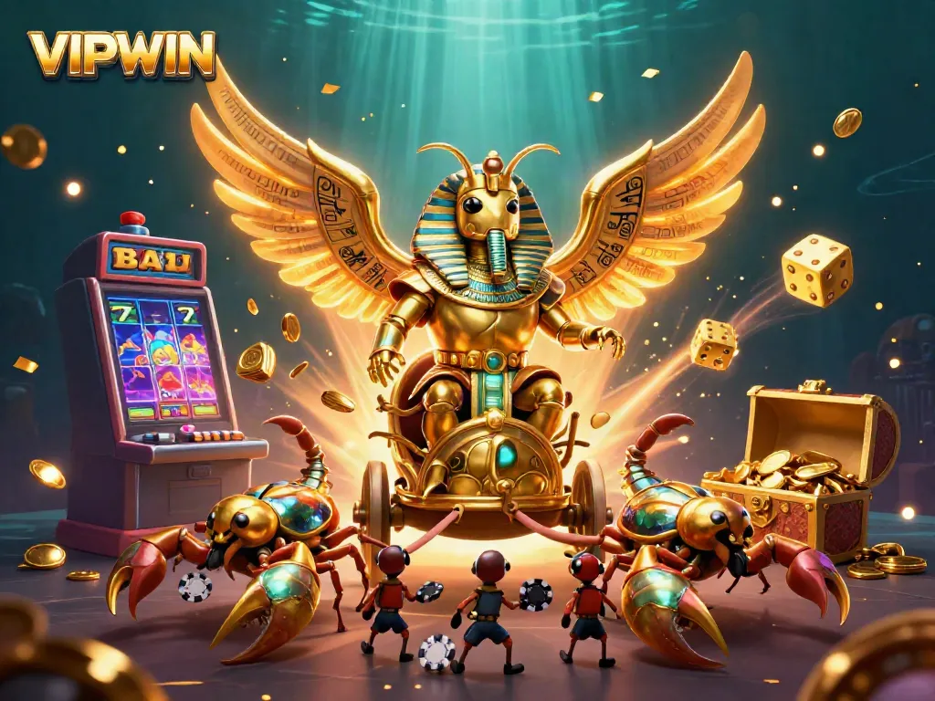 Experience the thrill of VIPWIN with vibrant 3D casino elements and characters in an exciting atmosphere.