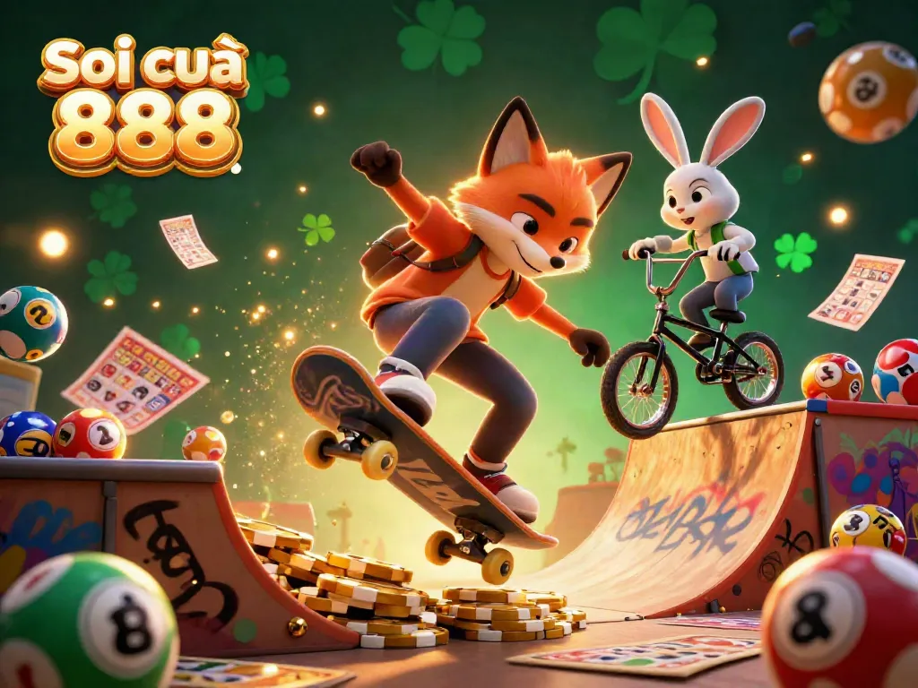 Experience the thrill of Soi cầu 888 with a dynamic 3D illustration featuring vibrant lottery elements.