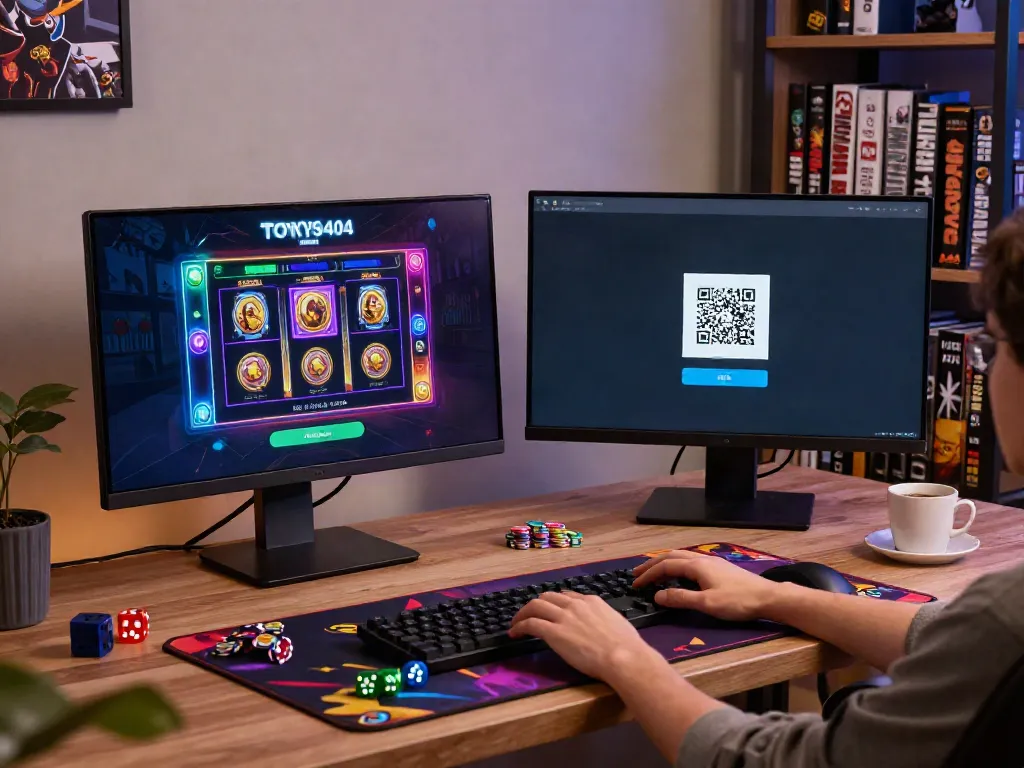 Engaging online gaming setup featuring slot qris interface on desktop with vibrant graphics
