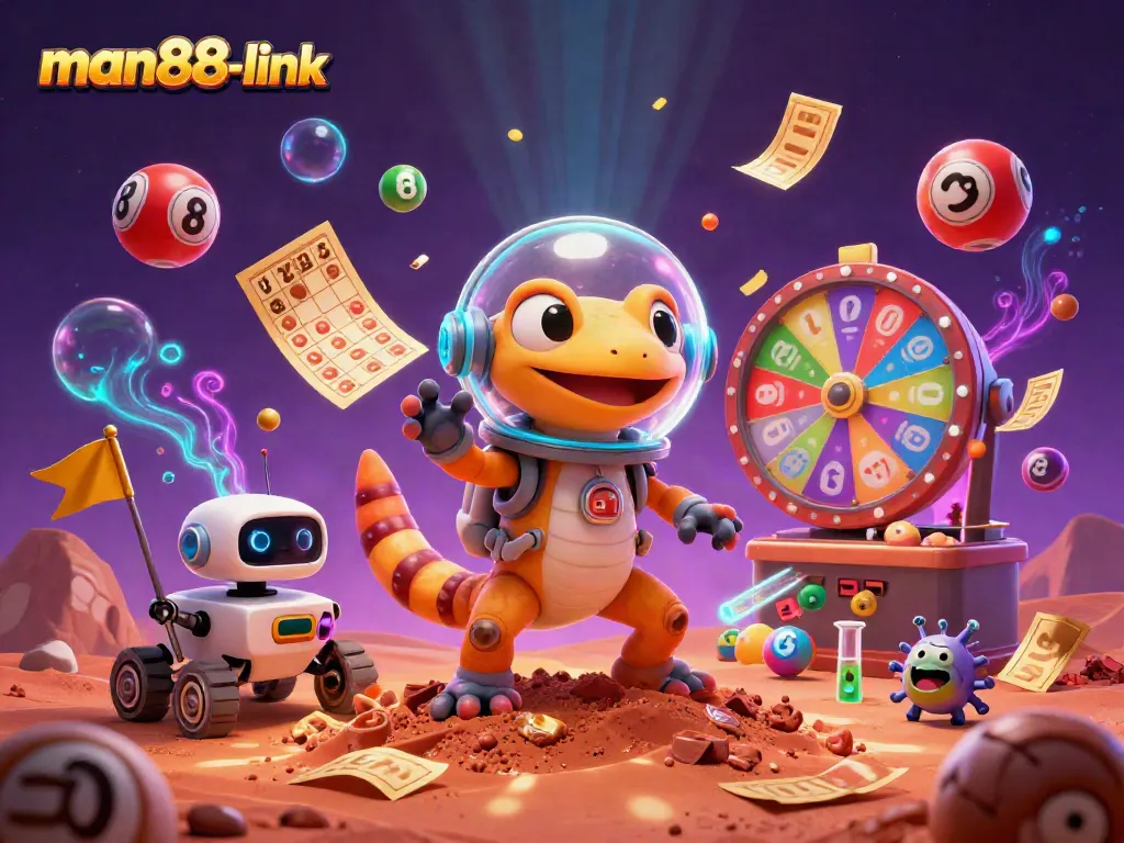 Experience the thrill at man88-link with a Martian gecko discovering hidden casino treasures.