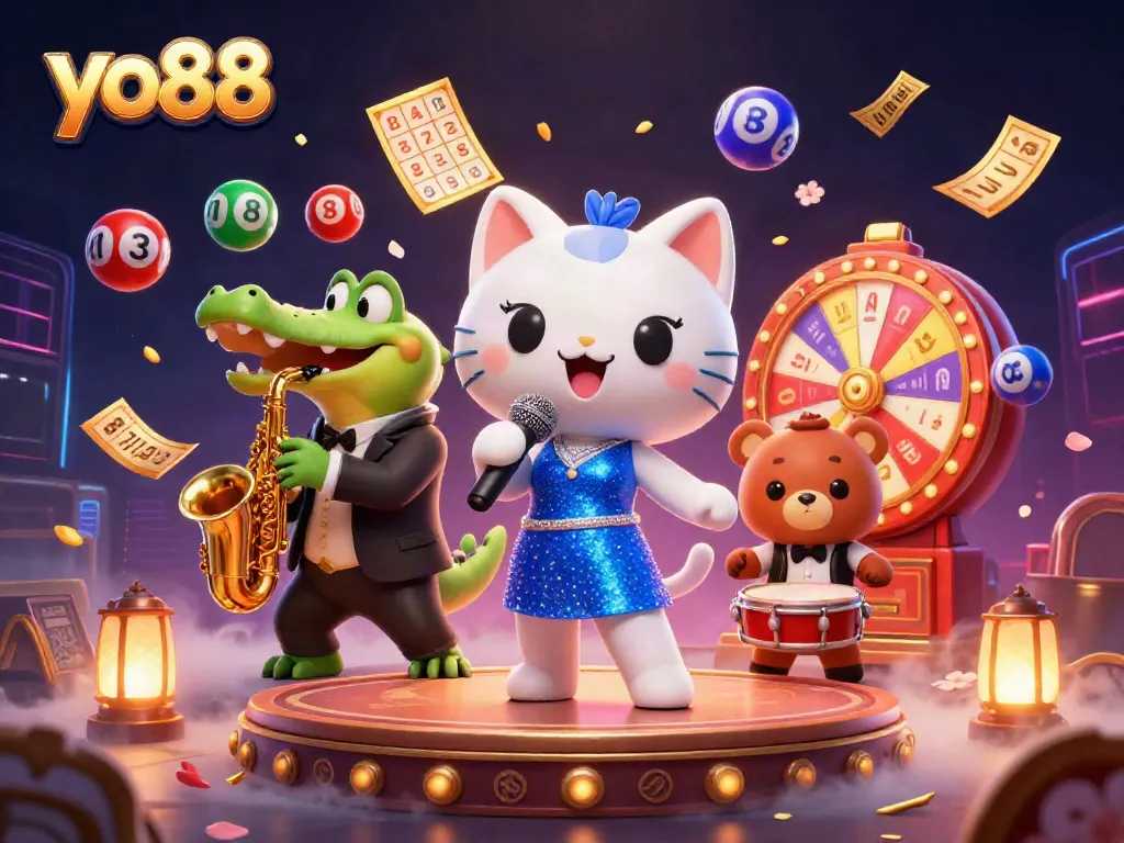 Experience thrilling moments with yo88 as a jazzy cat, crocodile, and bear enhance the casino atmosphere.